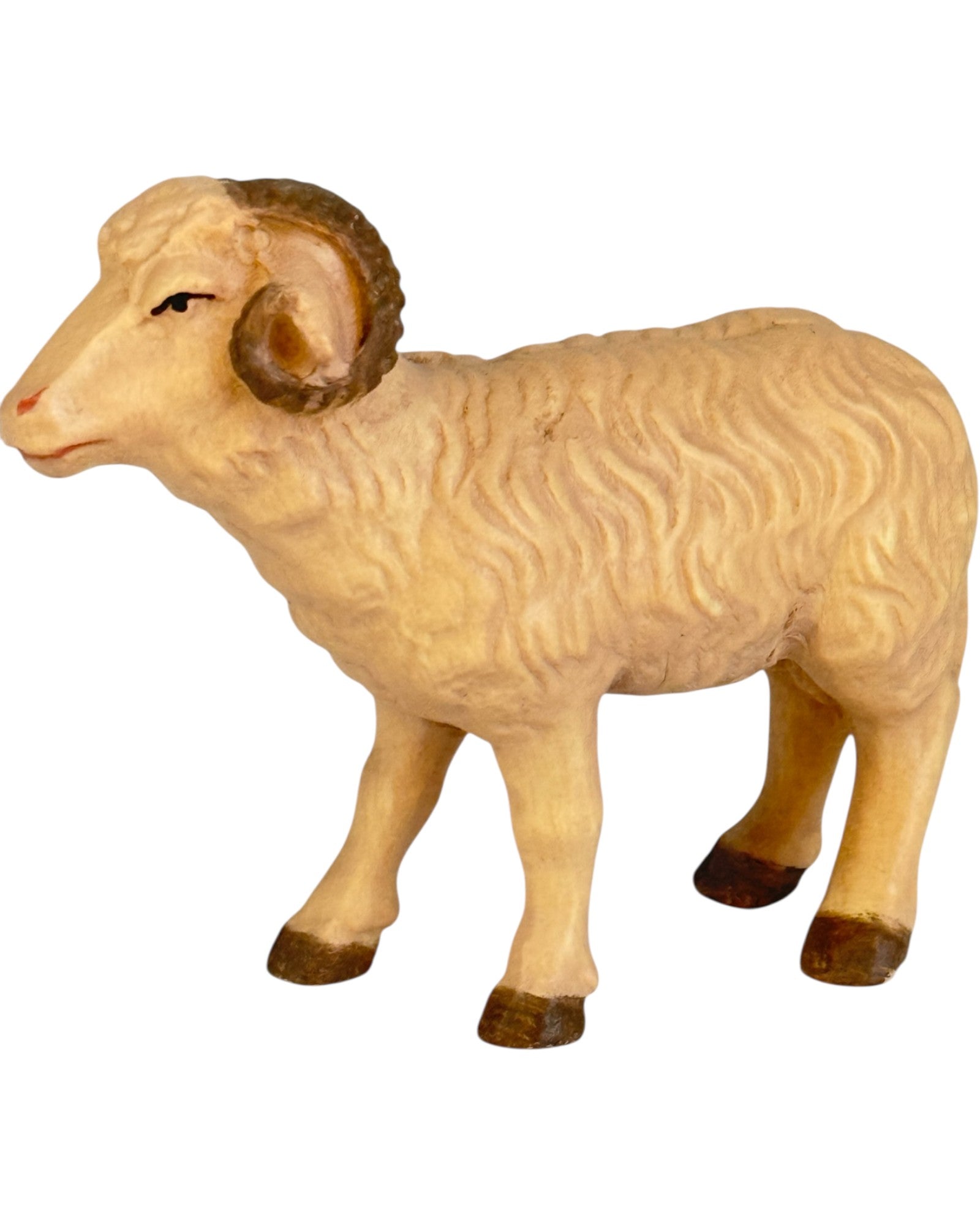 Widder aus Holz Krippenfigur - mit Ölfarben lasiert