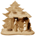 Crèche de la Sainte Famille en bois avec cabane