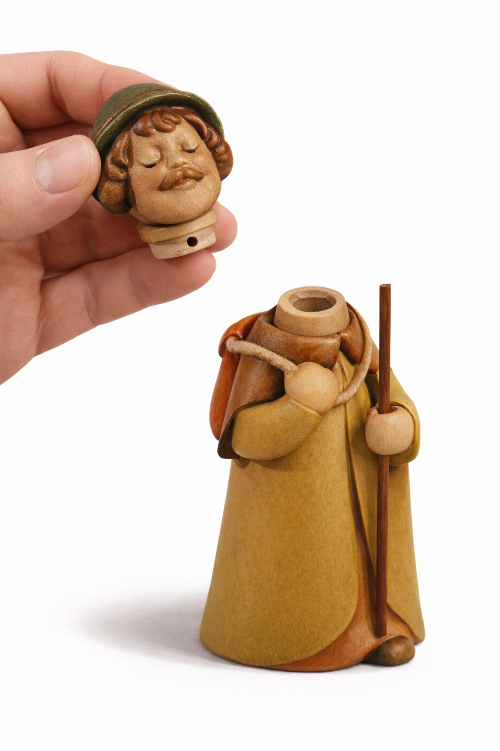 Childlike Shepherd with Sack wood carved