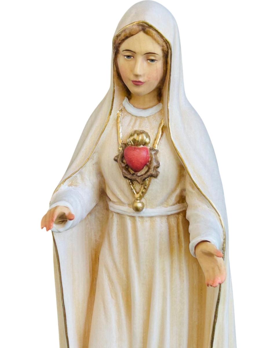 Madonna von Fatima Herz Maria aus Holz - mit Ölfarben lasiert