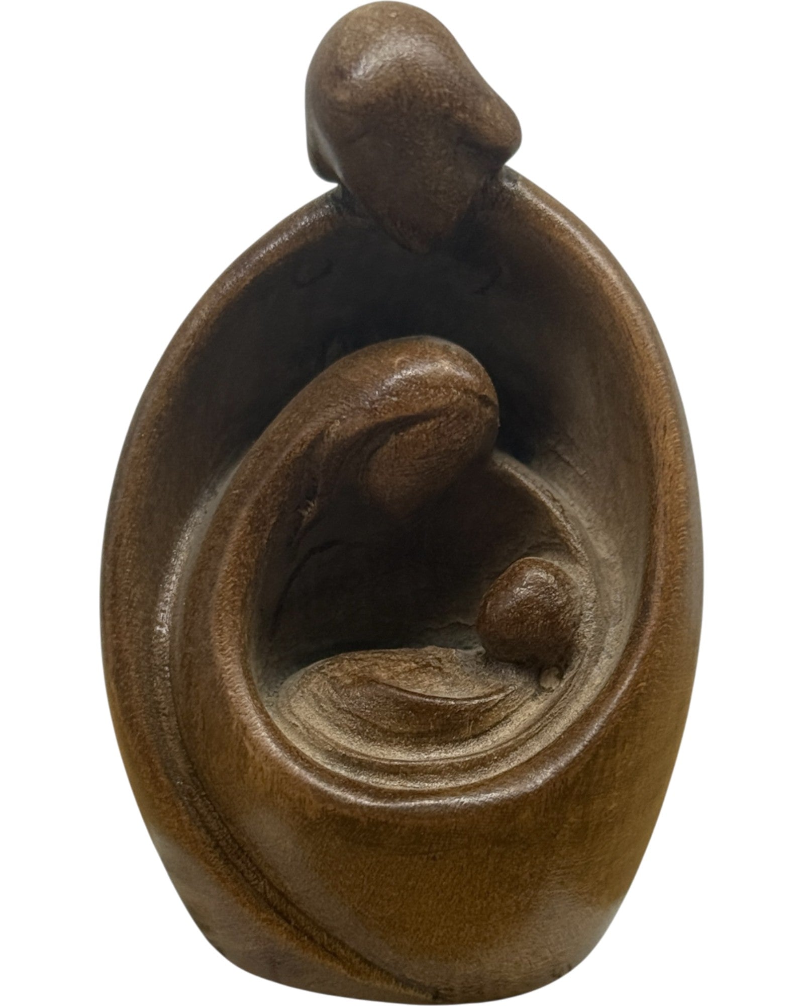 Sacra Famiglia abbraccio infinito in legno