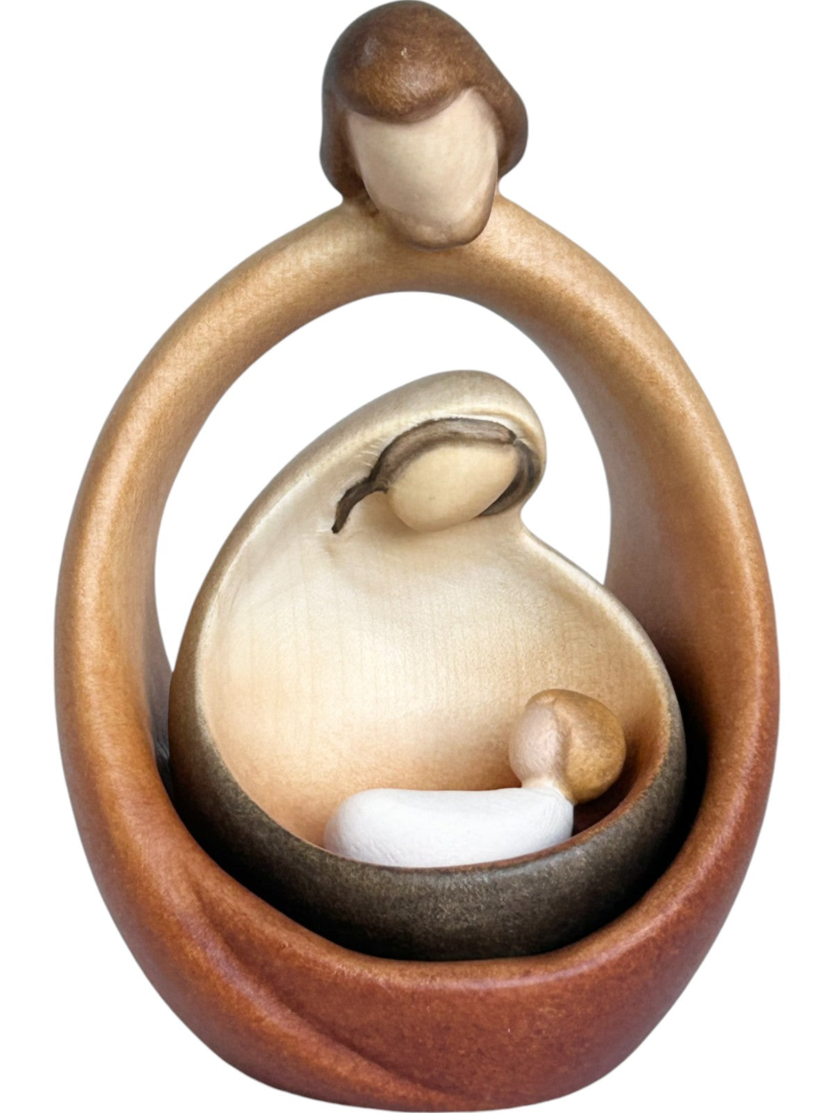 Moderne Blockkrippe Familie aus Holz - mit Ölfarben lasiert