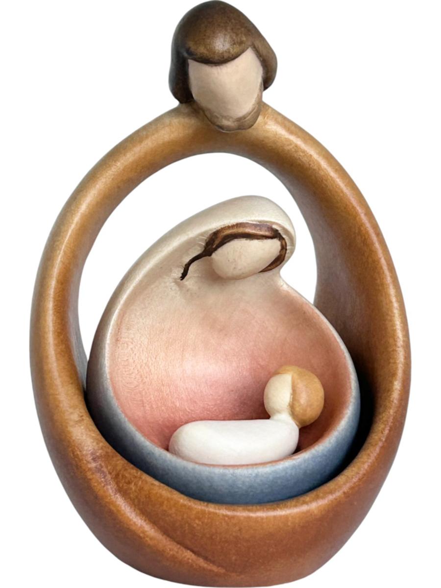 Moderne Blockkrippe Familie aus Holz - mit Ölfarben lasiert