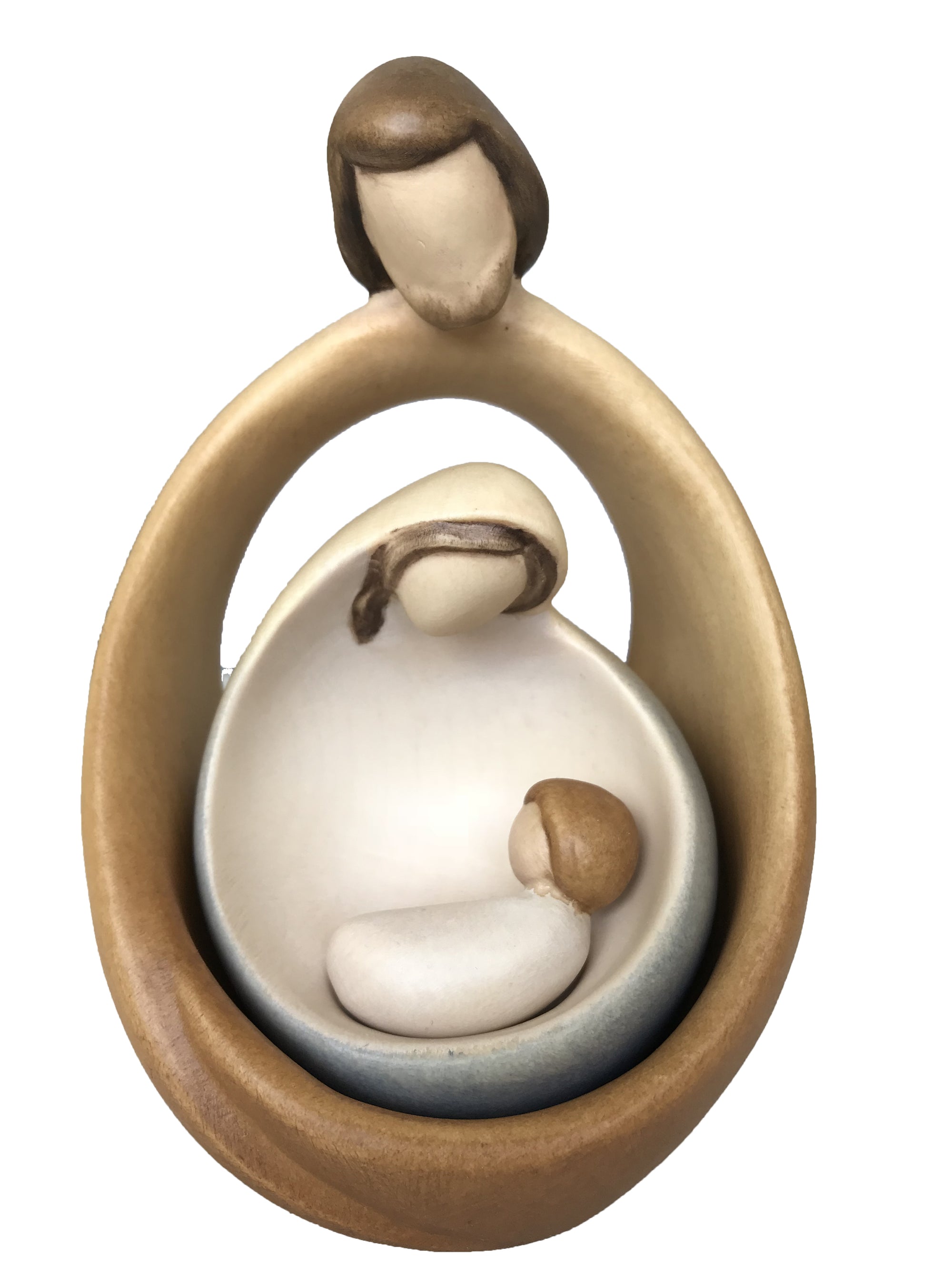 Moderne Blockkrippe Familie aus Holz - mit Ölfarben lasiert