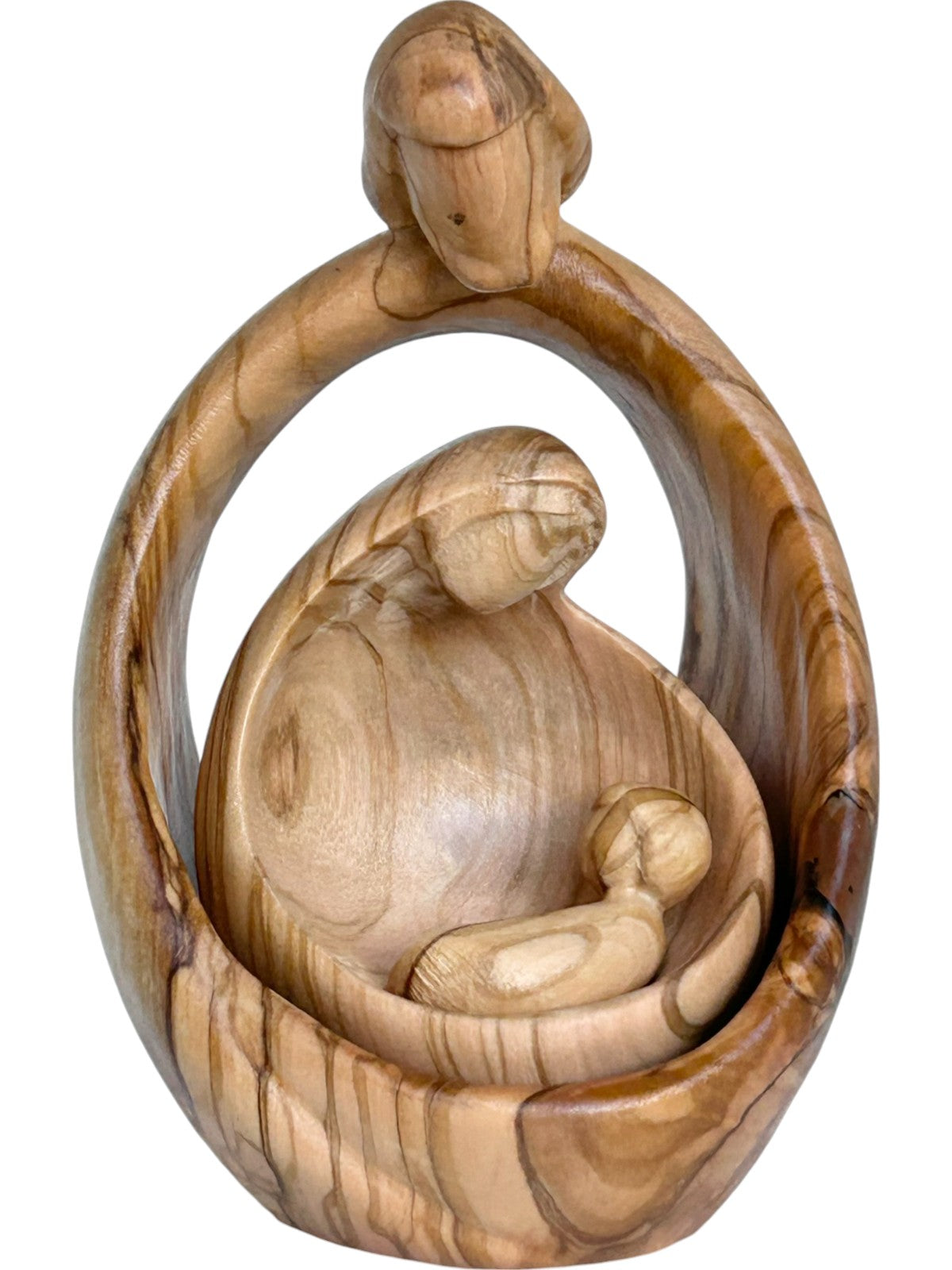 Moderne Blockkrippe Familie aus Holz - mit Ölfarben lasiert