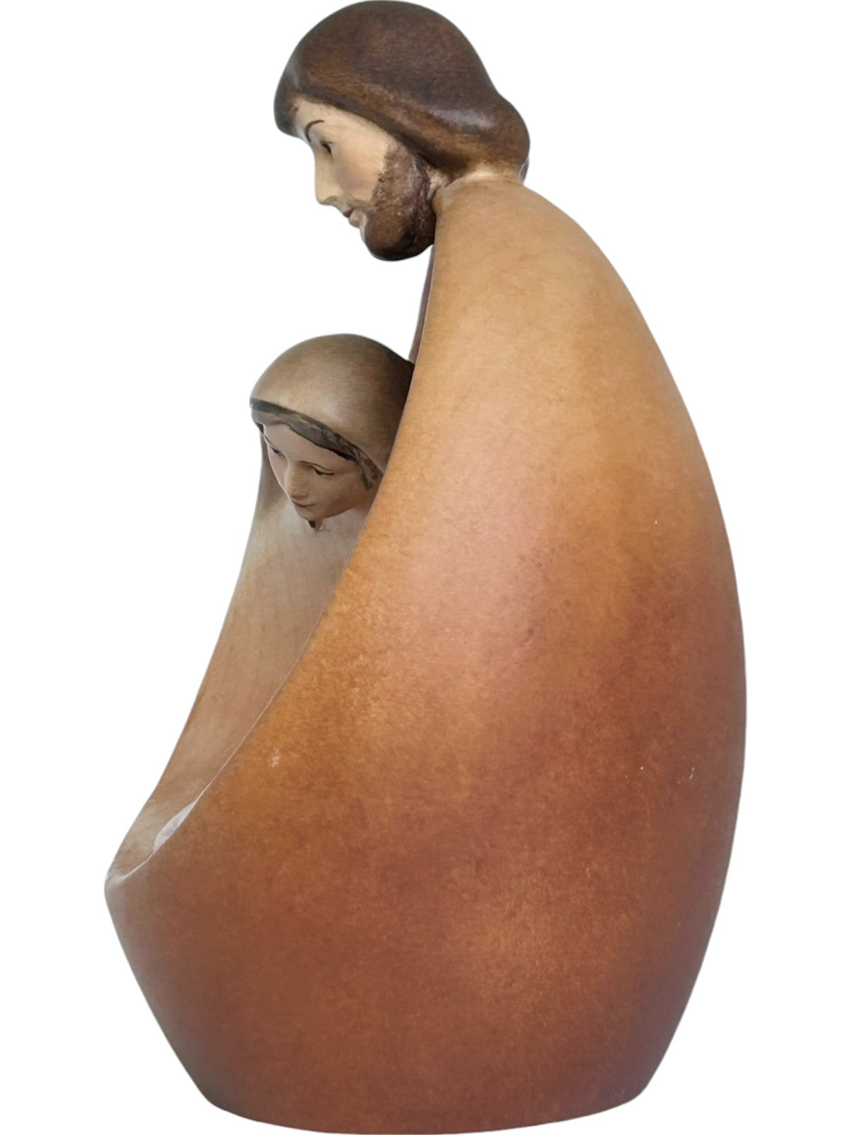 Heilige Familie mit Gesicht als Blockkrippe aus Holz - mit Ölfarben lasiert