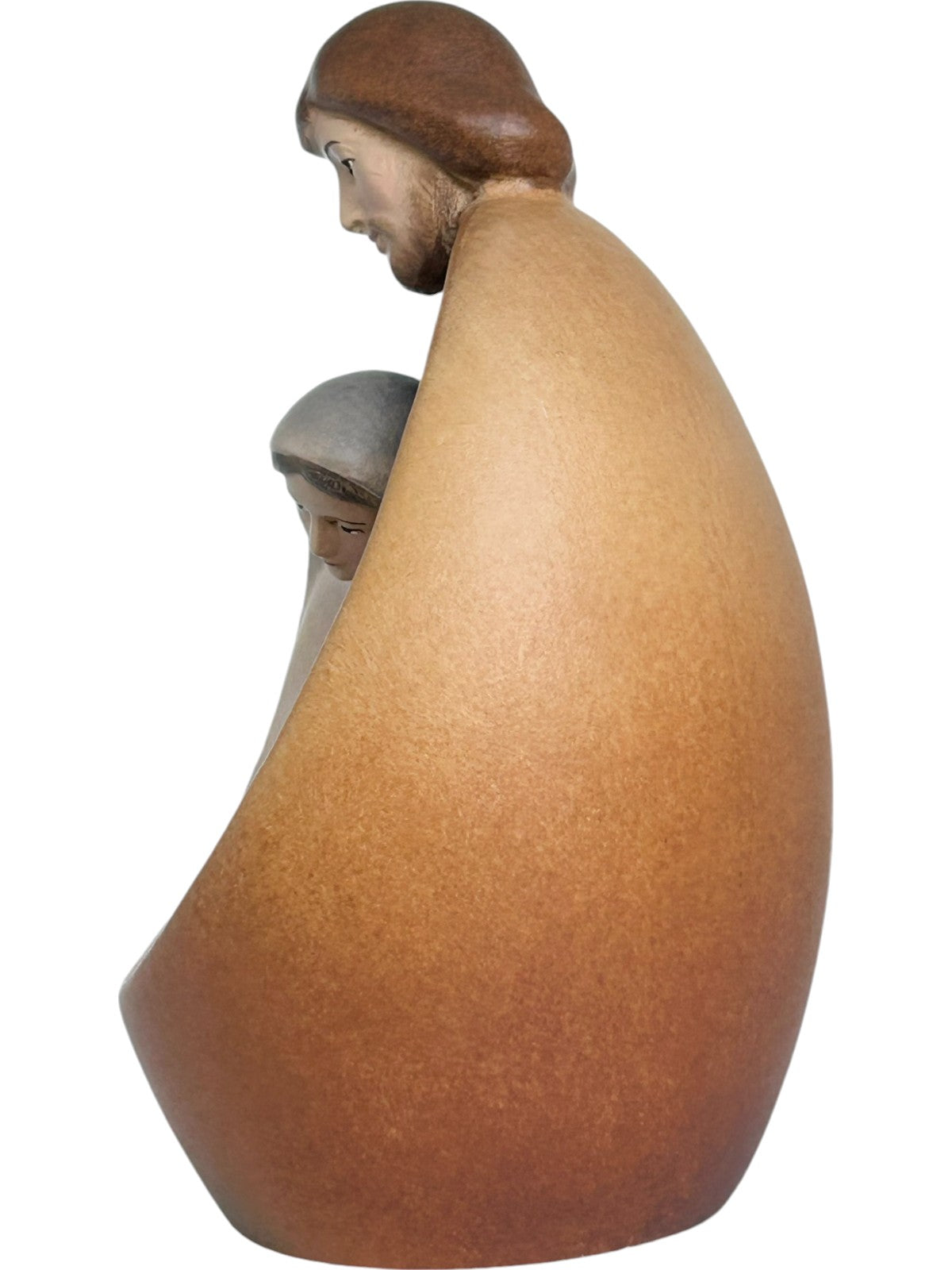 Heilige Familie mit Gesicht als Blockkrippe aus Holz - mit Ölfarben lasiert