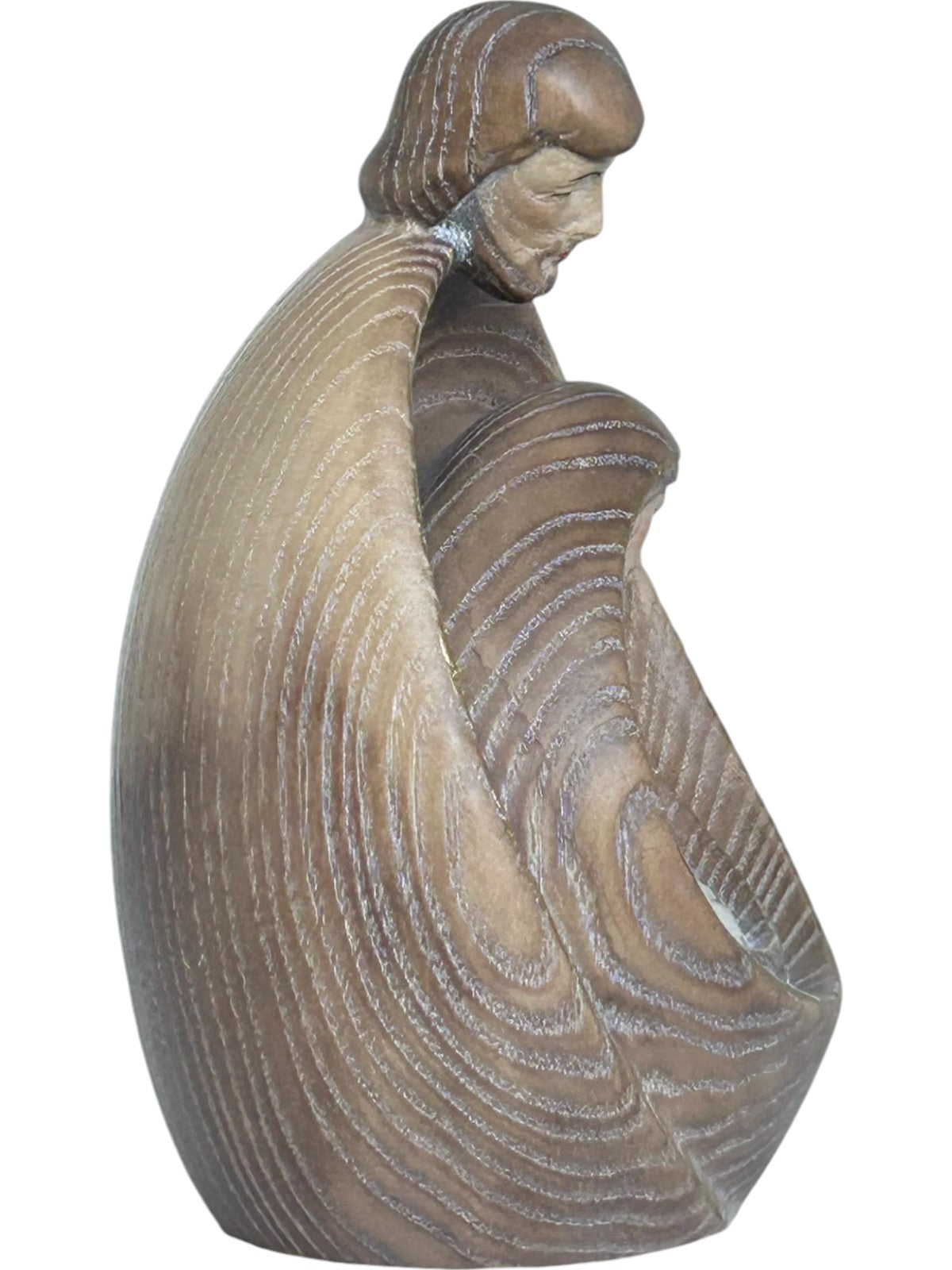 Heilige Familie mit Gesicht als Blockkrippe aus Holz - mit Ölfarben lasiert