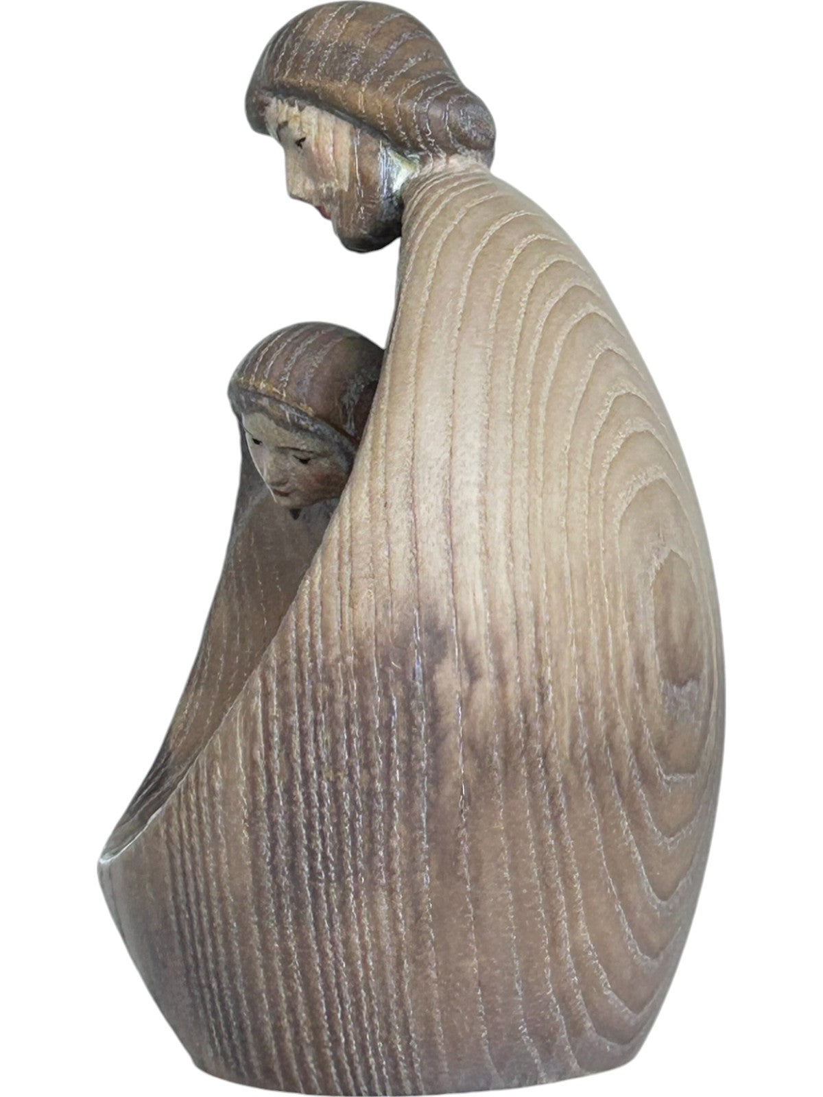 Heilige Familie mit Gesicht als Blockkrippe aus Holz - mit Ölfarben lasiert