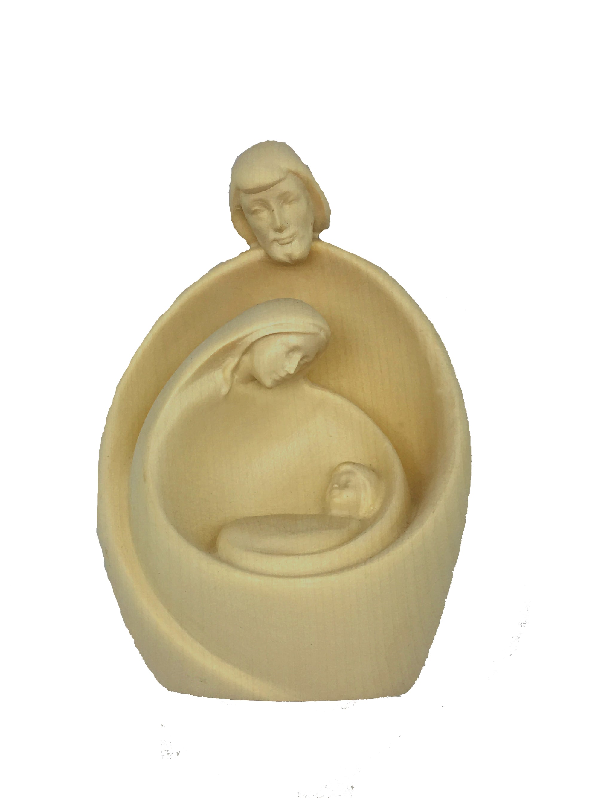 Crèche moderne en bois avec la Sainte Famille et son visage