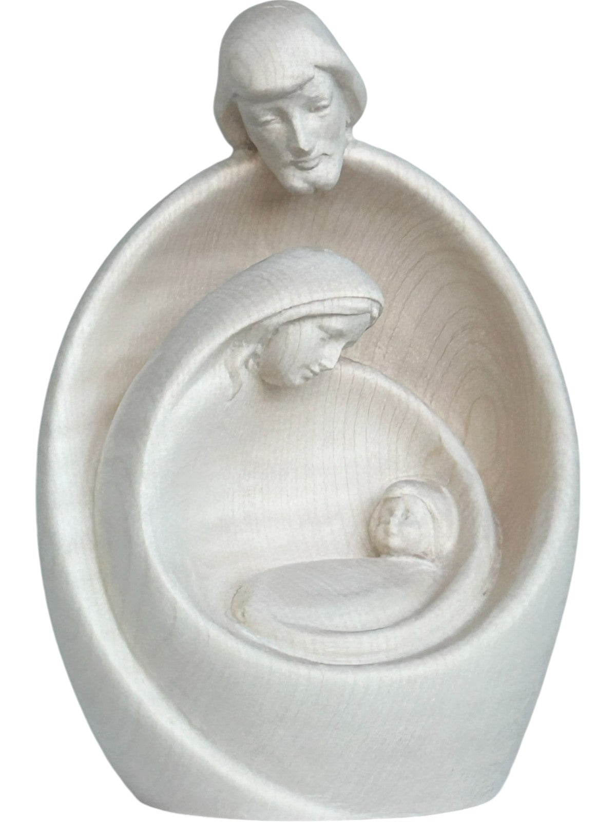 Heilige Familie mit Gesicht als Blockkrippe aus Holz - mit Ölfarben lasiert