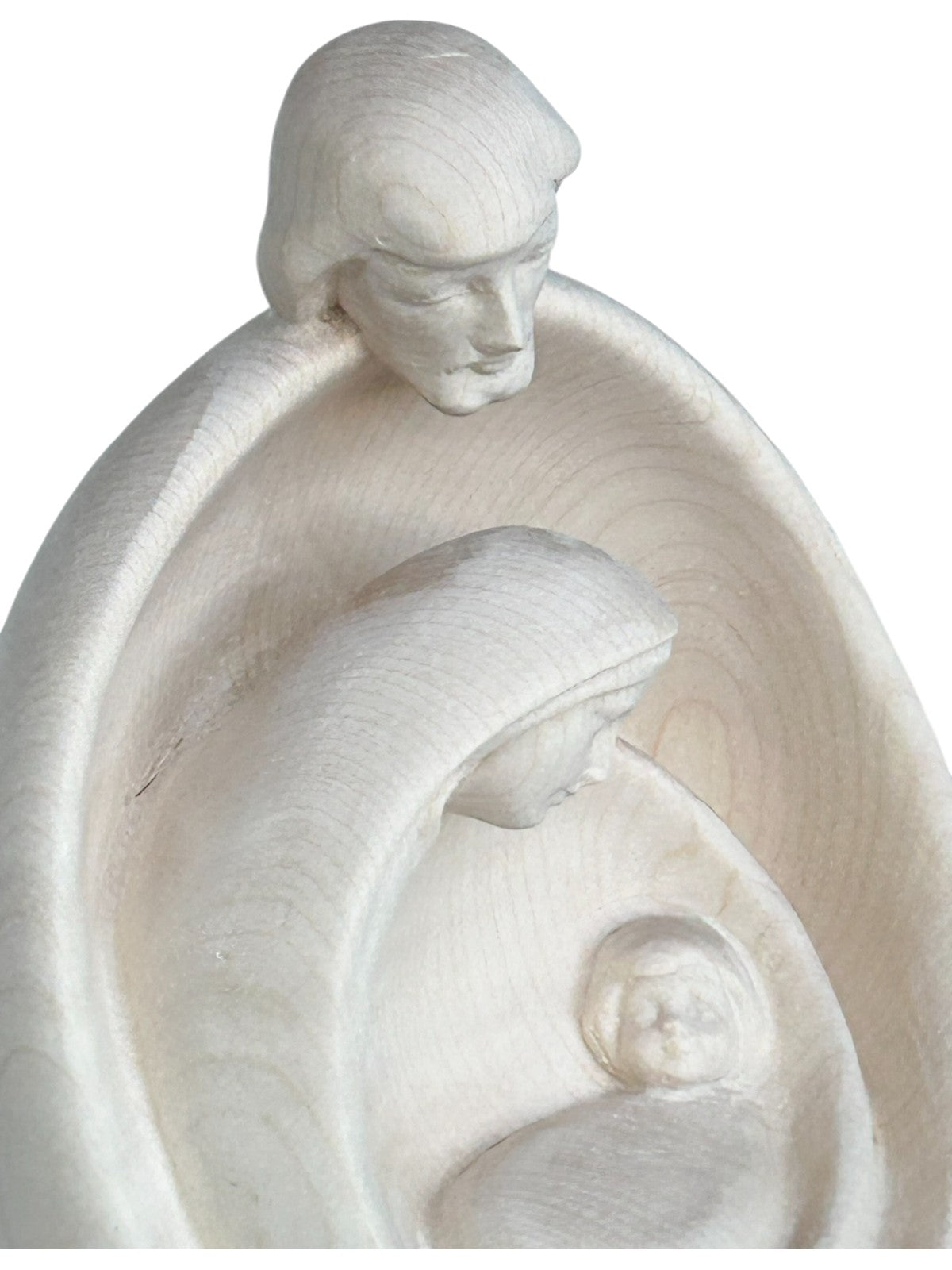 Heilige Familie mit Gesicht als Blockkrippe aus Holz - mit Ölfarben lasiert