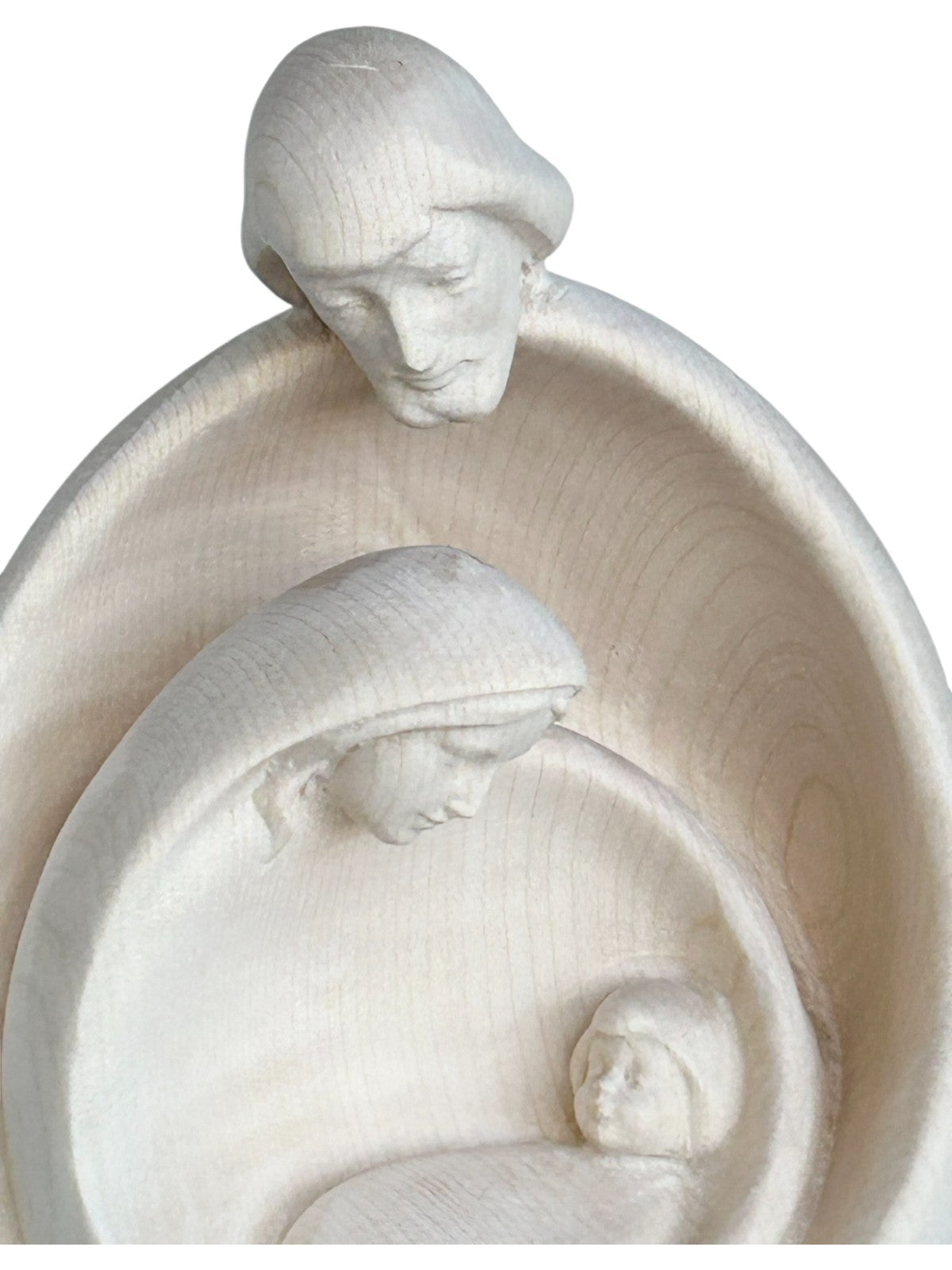 Heilige Familie mit Gesicht als Blockkrippe aus Holz - mit Ölfarben lasiert