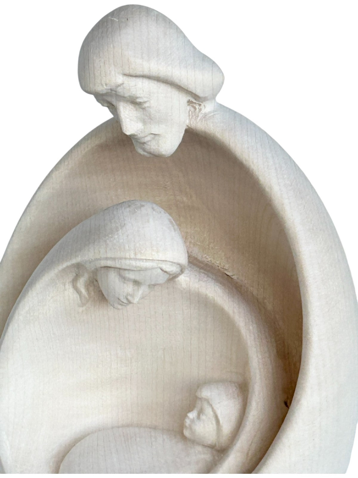 Heilige Familie mit Gesicht als Blockkrippe aus Holz - mit Ölfarben lasiert