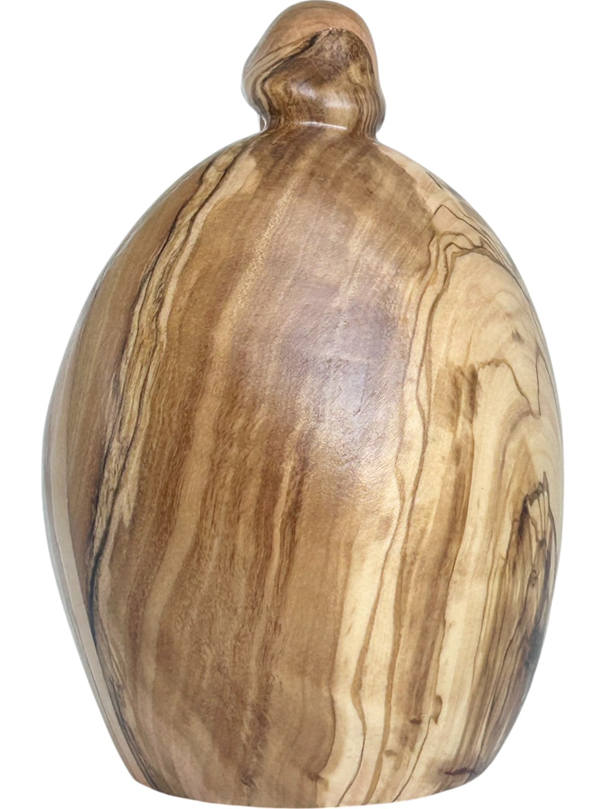 Heilige Familie mit Gesicht als Blockkrippe aus Holz - mit Ölfarben lasiert