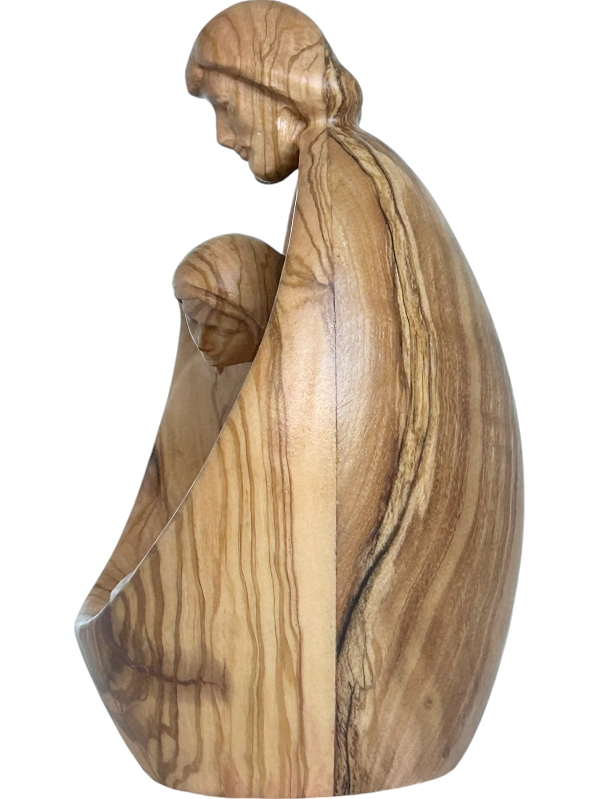 Heilige Familie mit Gesicht als Blockkrippe aus Holz - mit Ölfarben lasiert