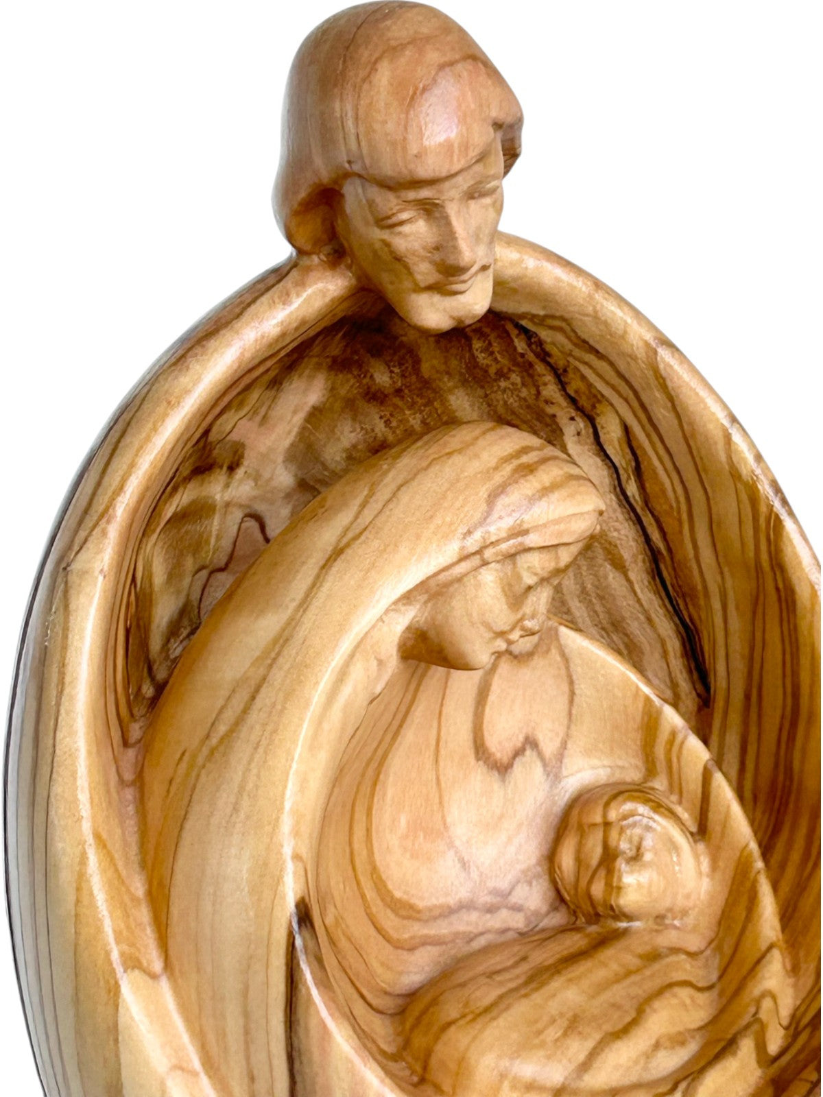 Heilige Familie mit Gesicht als Blockkrippe aus Holz - mit Ölfarben lasiert