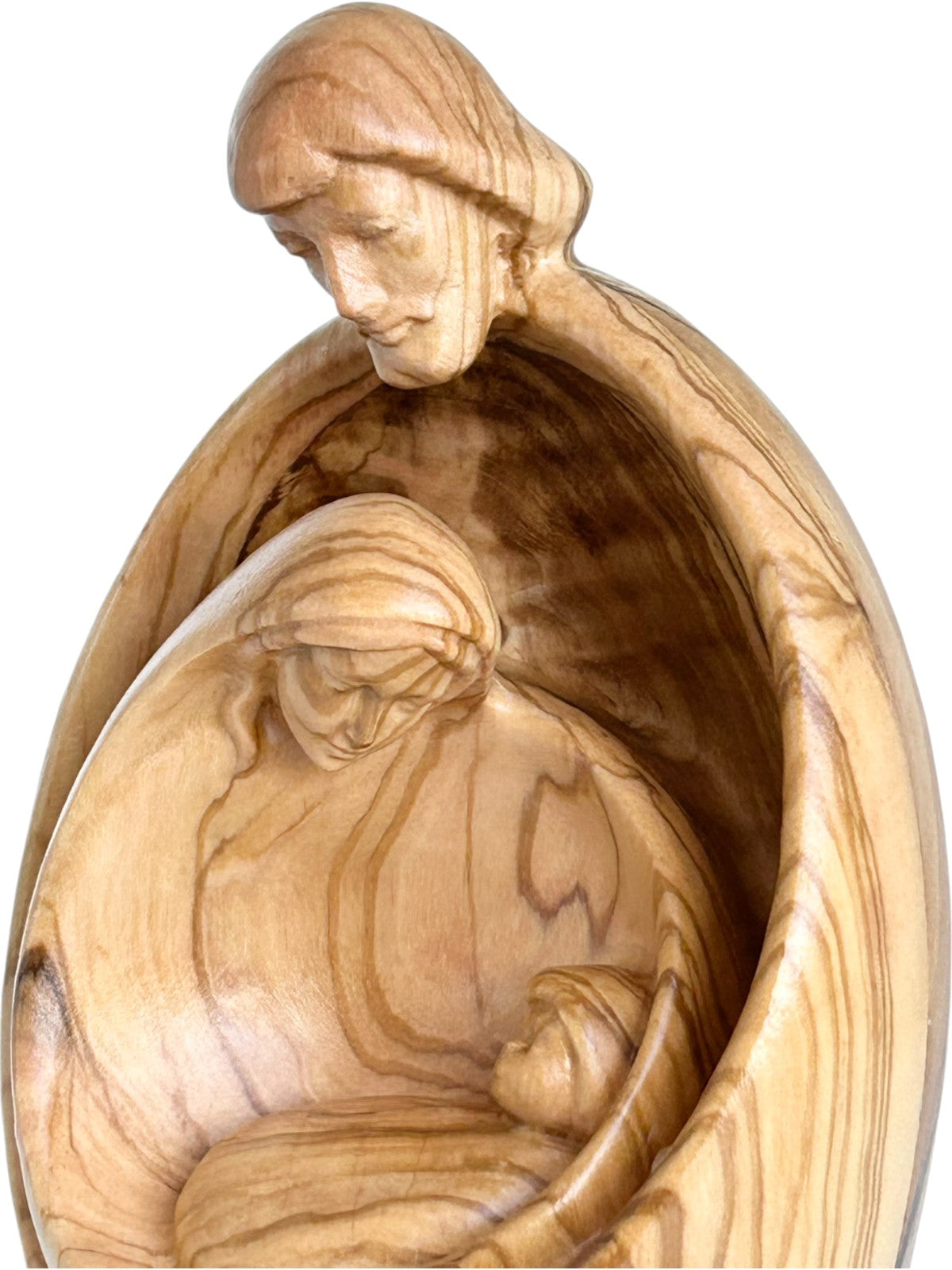 Heilige Familie mit Gesicht als Blockkrippe aus Holz - mit Ölfarben lasiert