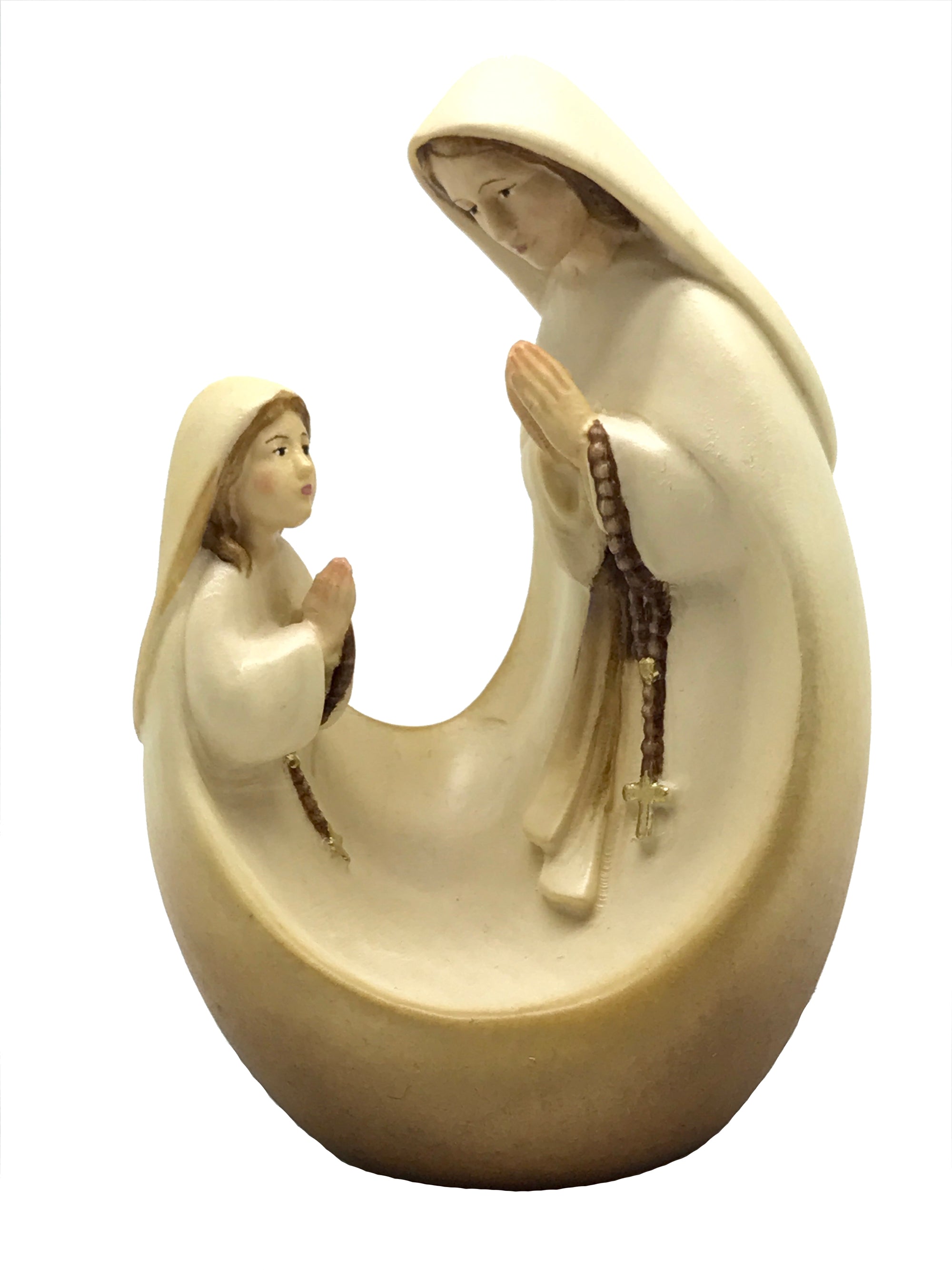 Madonna mit Bernadette in modernen Stil aus Holz - mit Ölfarben lasiert