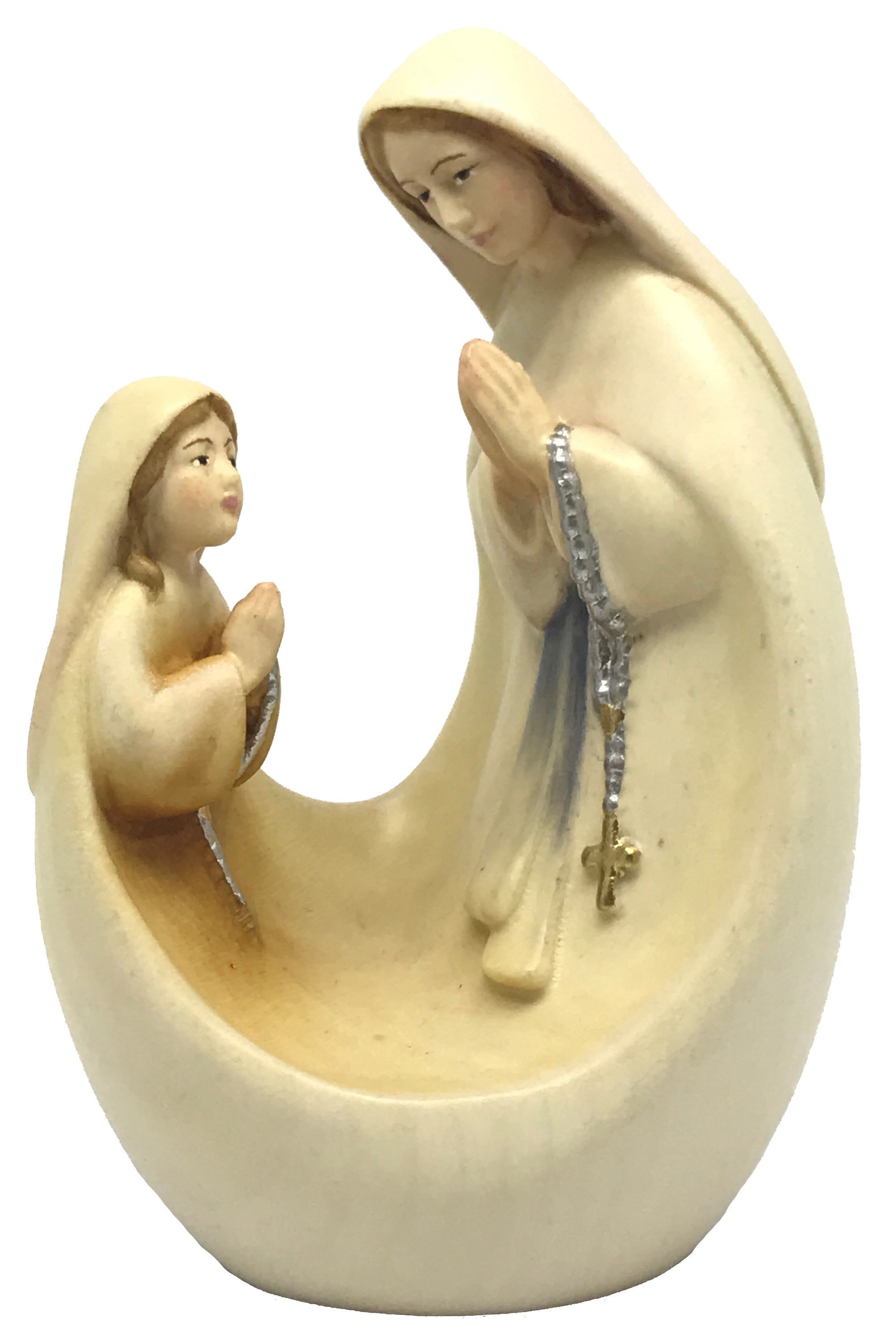 Madonna mit Bernadette in modernen Stil aus Holz - mit Ölfarben lasiert