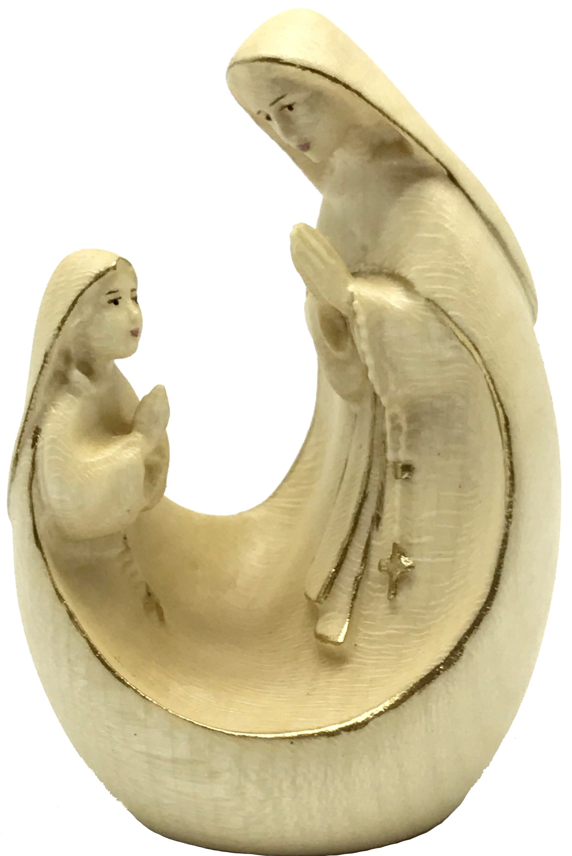 Madonna mit Bernadette in modernen Stil aus Holz - mit Ölfarben lasiert