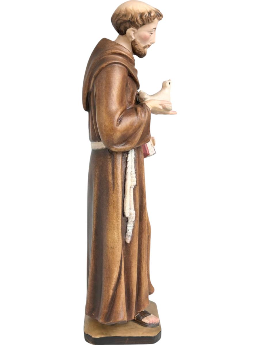 Heiliger Franziskus von Assisi mit Taube aus Holz - mit Ölfarben lasiert