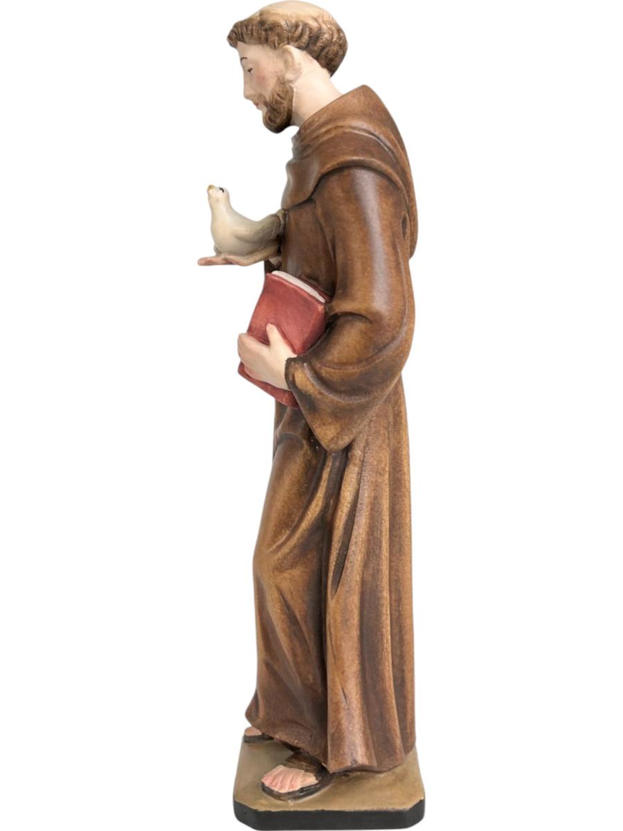 Heiliger Franziskus von Assisi mit Taube aus Holz - mit Ölfarben lasiert
