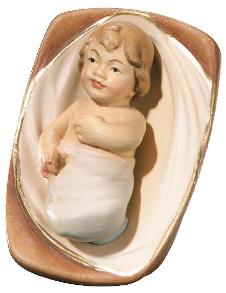 Enfant Jésus en bois avec berceau