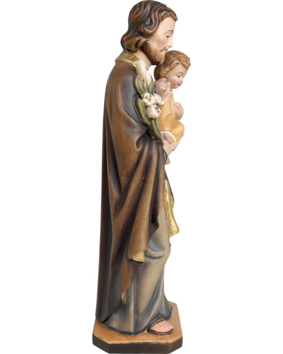 Saint Joseph avec l'enfant Jésus et le lys en bois