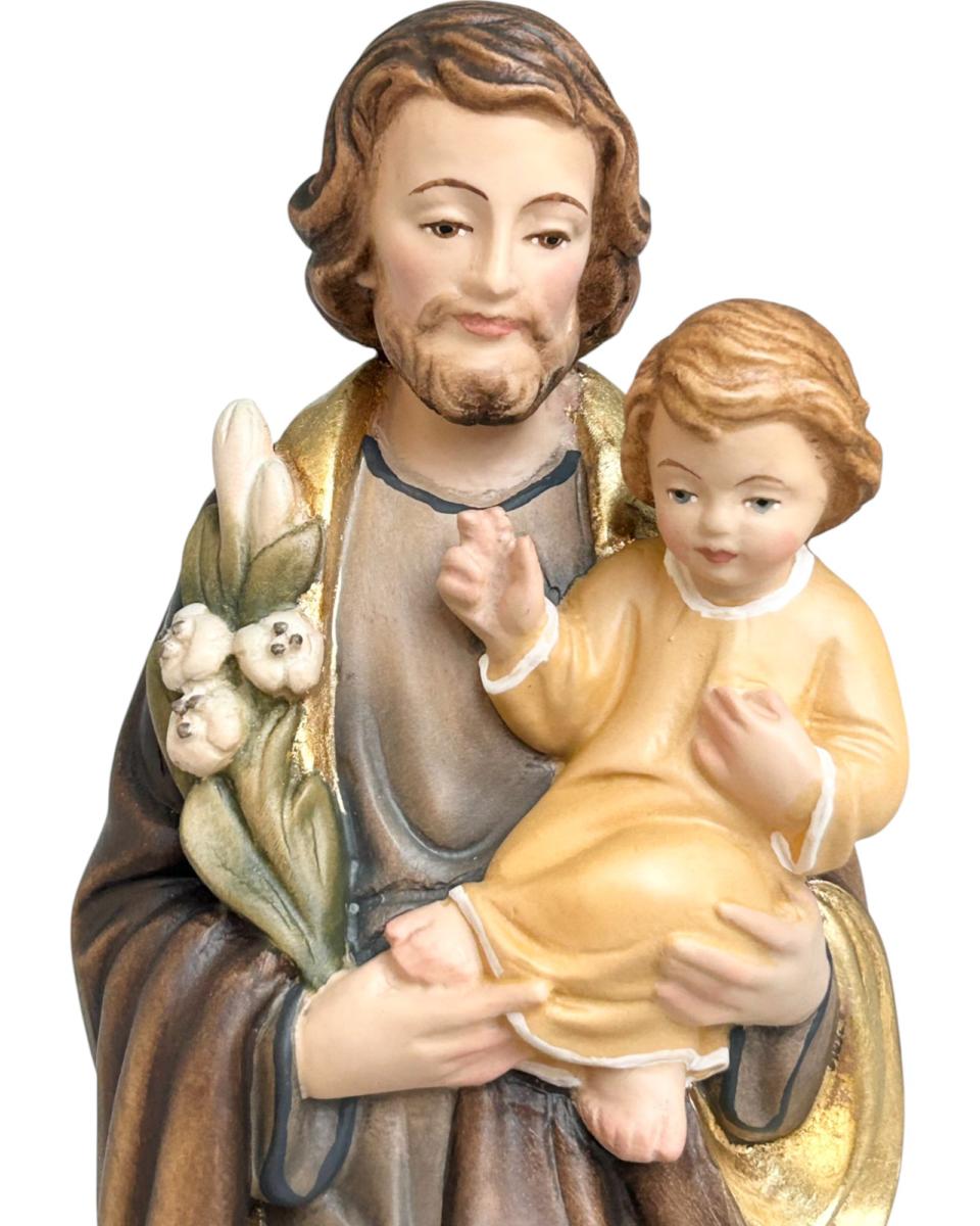 Saint Joseph avec l'enfant Jésus et le lys en bois