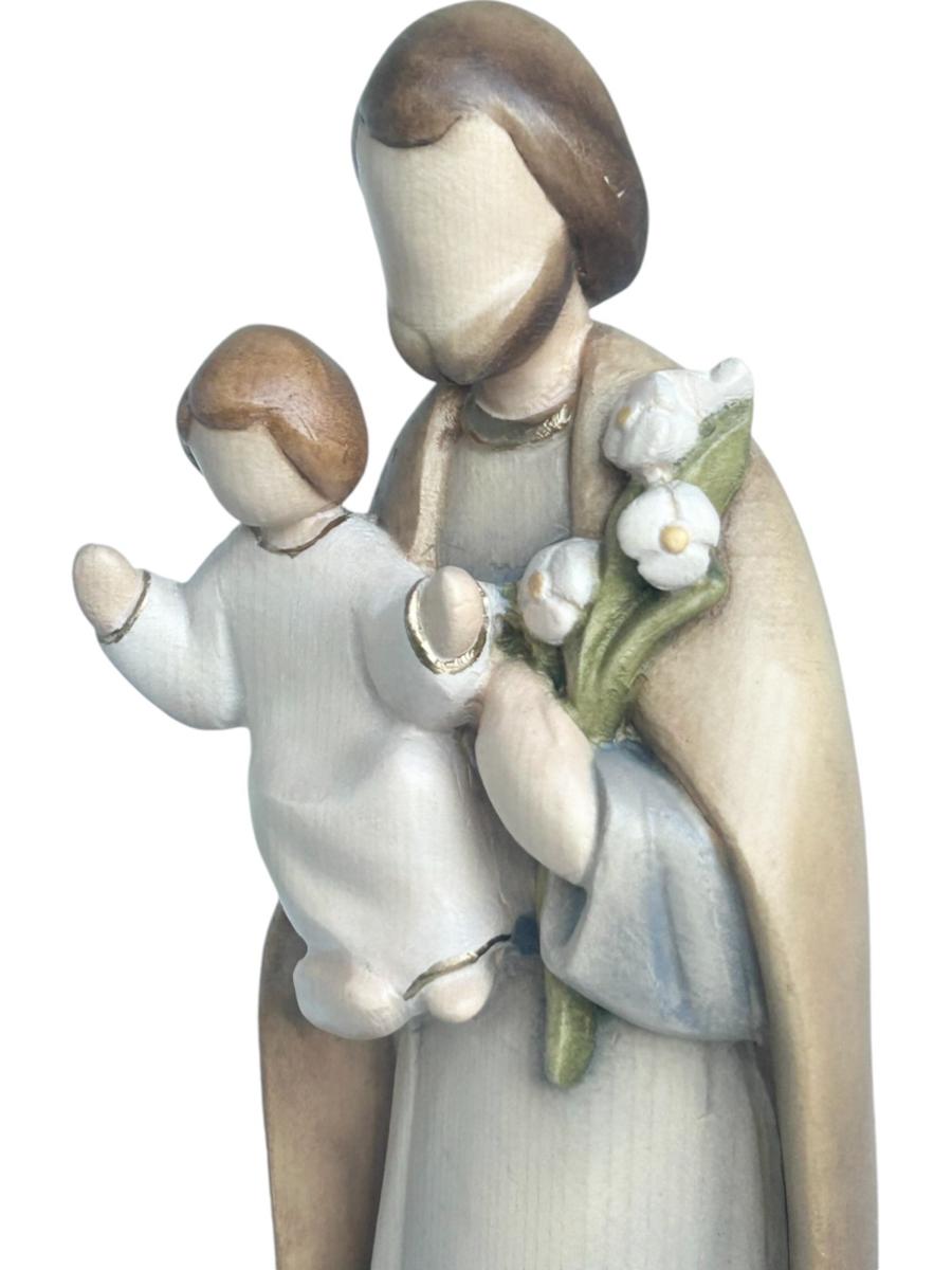 Saint Joseph avec l'enfant Jésus et le lys en bois