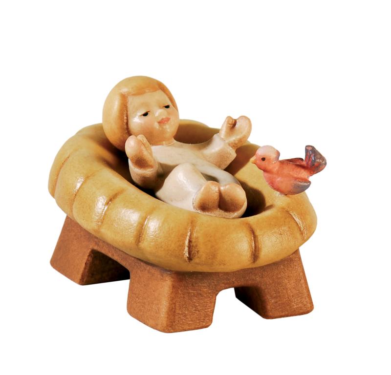 Jesuskind mit separater Wiege aus Holz
