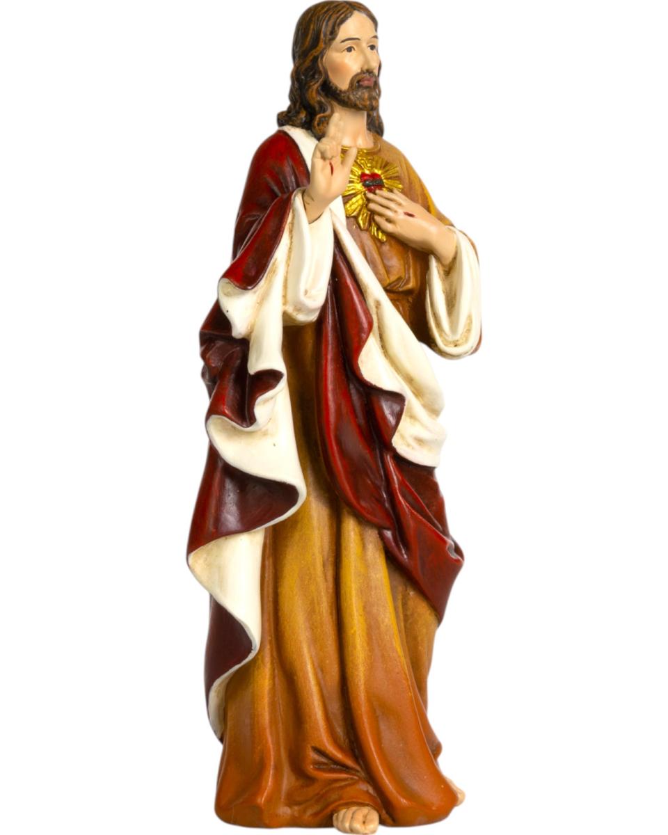 Statue en bois sculptée du Sacré-Coeur de Jésus