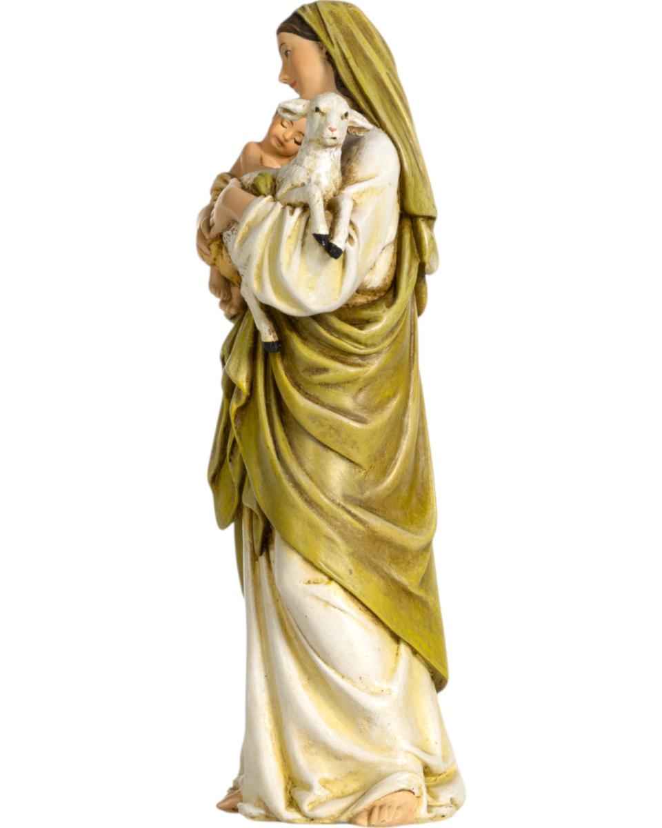 Madone avec enfant et mouton en pâte de bois