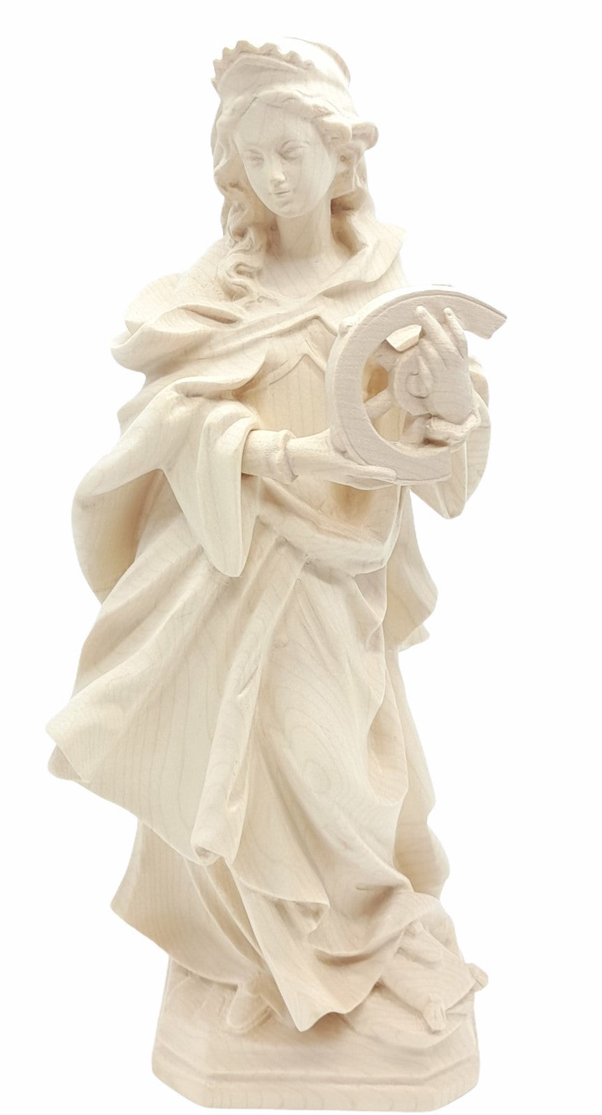Heilige Katharina von Alexandria Märtyrerin mit Rad als Holzfigur - mit Ölfarben lasiert