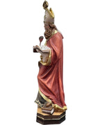 Figura Świętego Franciszka Salezego z Księgą i Cierniowym Sercem w Malowanym Drewnie | Dolfi Val Gardena