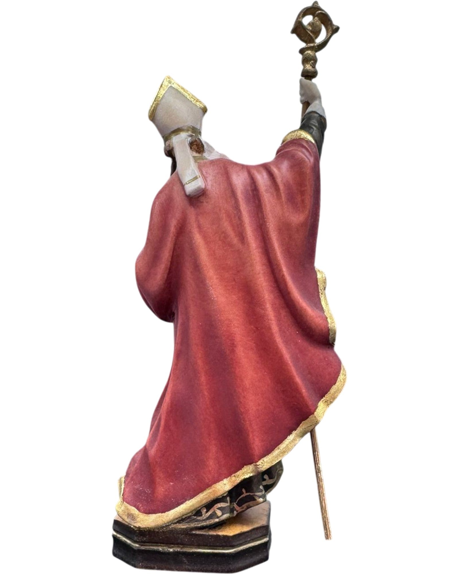 Figura Świętego Franciszka Salezego z Księgą i Cierniowym Sercem w Malowanym Drewnie | Dolfi Val Gardena