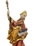 Heiliger Urban mit Buch und Trauben in Holz geschnitzt - mit Ölfarben lasiert