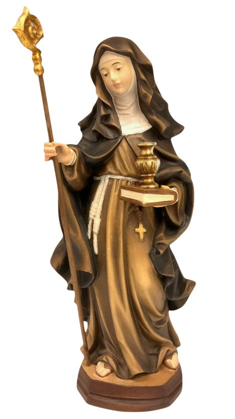 Święta Hildegarda z Bingen, drewniana rzeźba polichromowana Val Gardena
