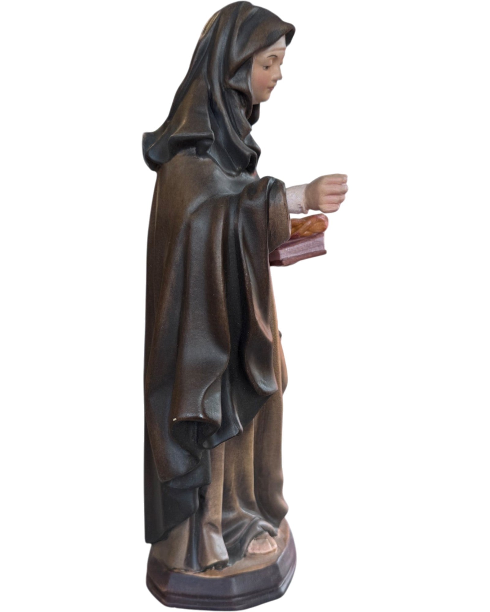 Statue der Heiligen Rita von Cascia mit Rosen und Dornenkrone | Holzskulptur aus Gröden