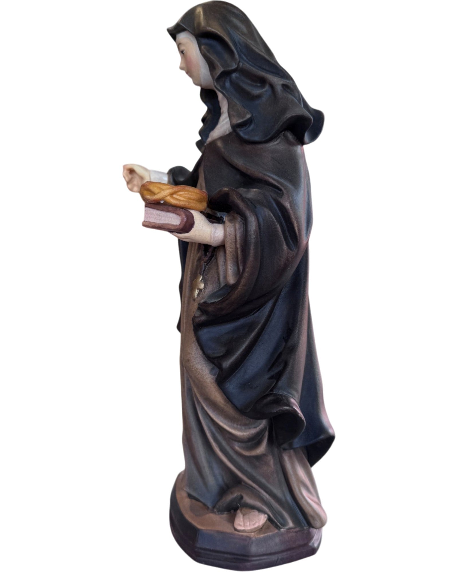 Statue der Heiligen Rita von Cascia mit Rosen und Dornenkrone | Holzskulptur aus Gröden