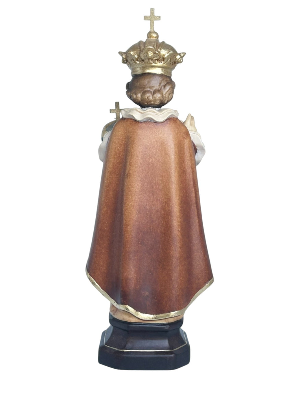Enfant Jésus de Prague sculpté en bois avec monde