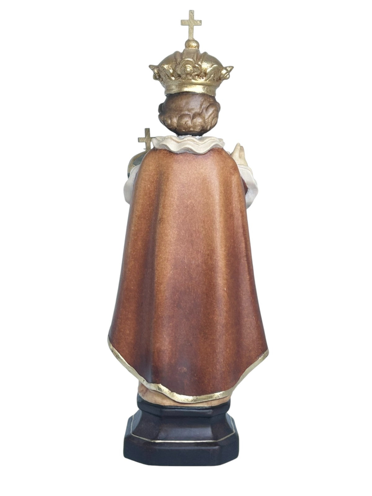 Enfant Jésus de Prague sculpté en bois avec monde