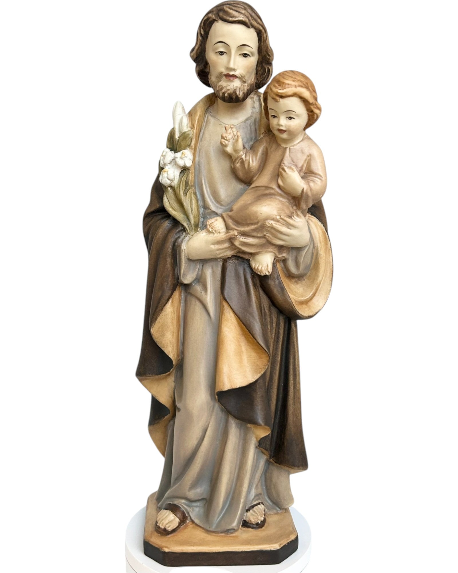Saint Joseph avec l'enfant Jésus et le lys en bois