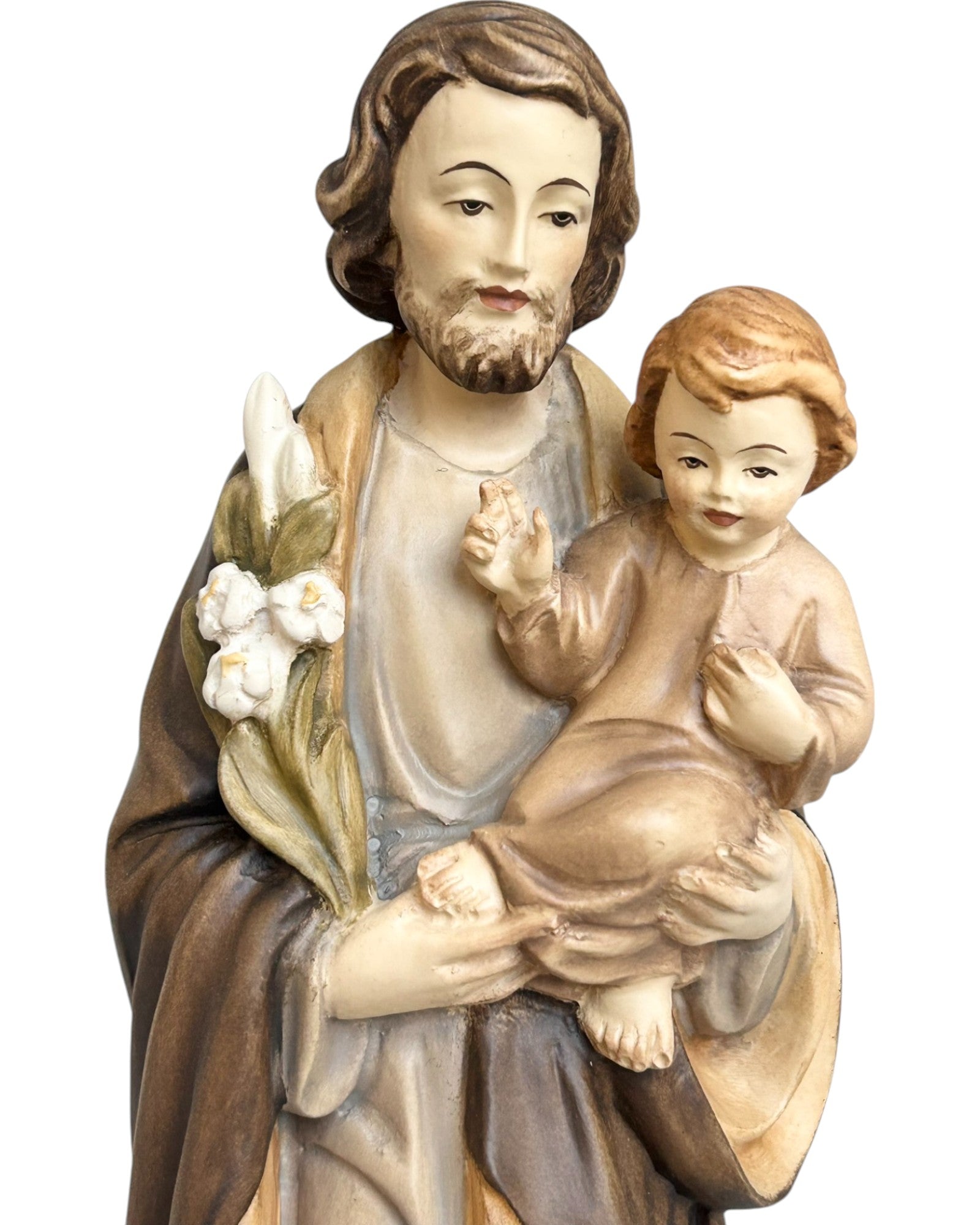 Saint Joseph avec l'enfant Jésus et le lys en bois
