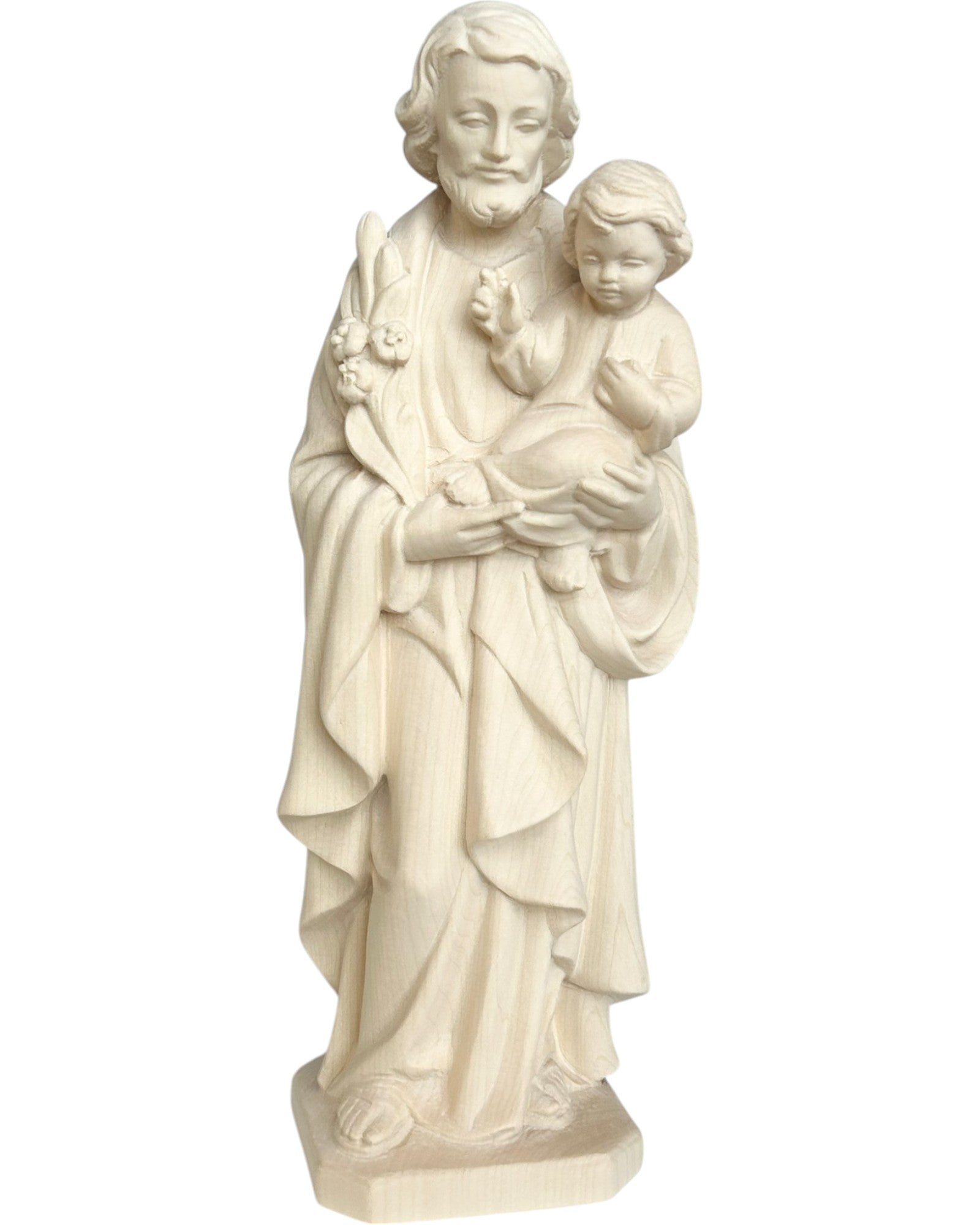 Saint Joseph avec l'enfant Jésus et le lys en bois