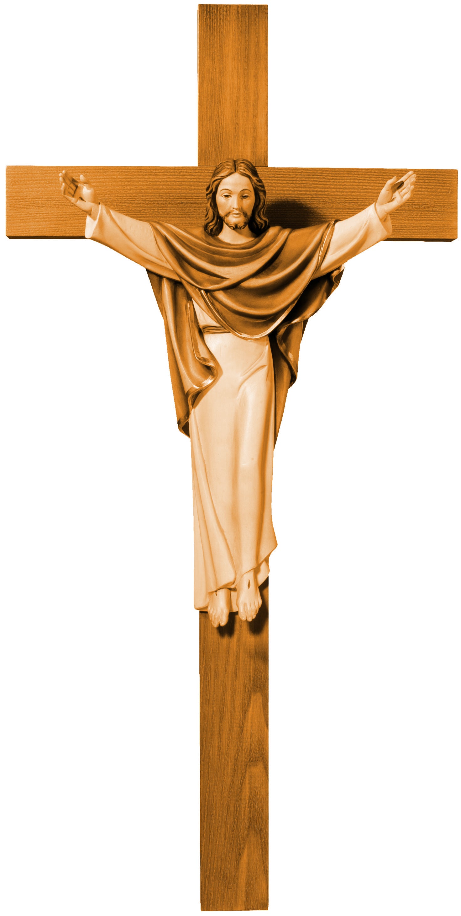 Christus König auf Kreuz aus Holz - mit Ölfarben lasiert