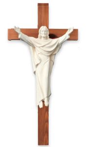 Christus König auf Kreuz aus Holz - mit Ölfarben lasiert