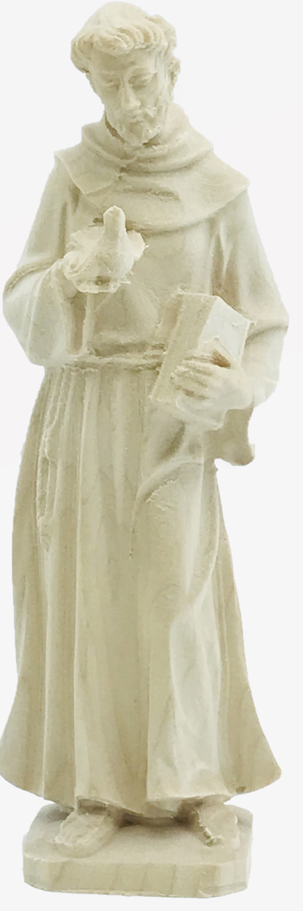 Heiliger Franziskus von Assisi mit Taube aus Holz - mit Ölfarben lasiert