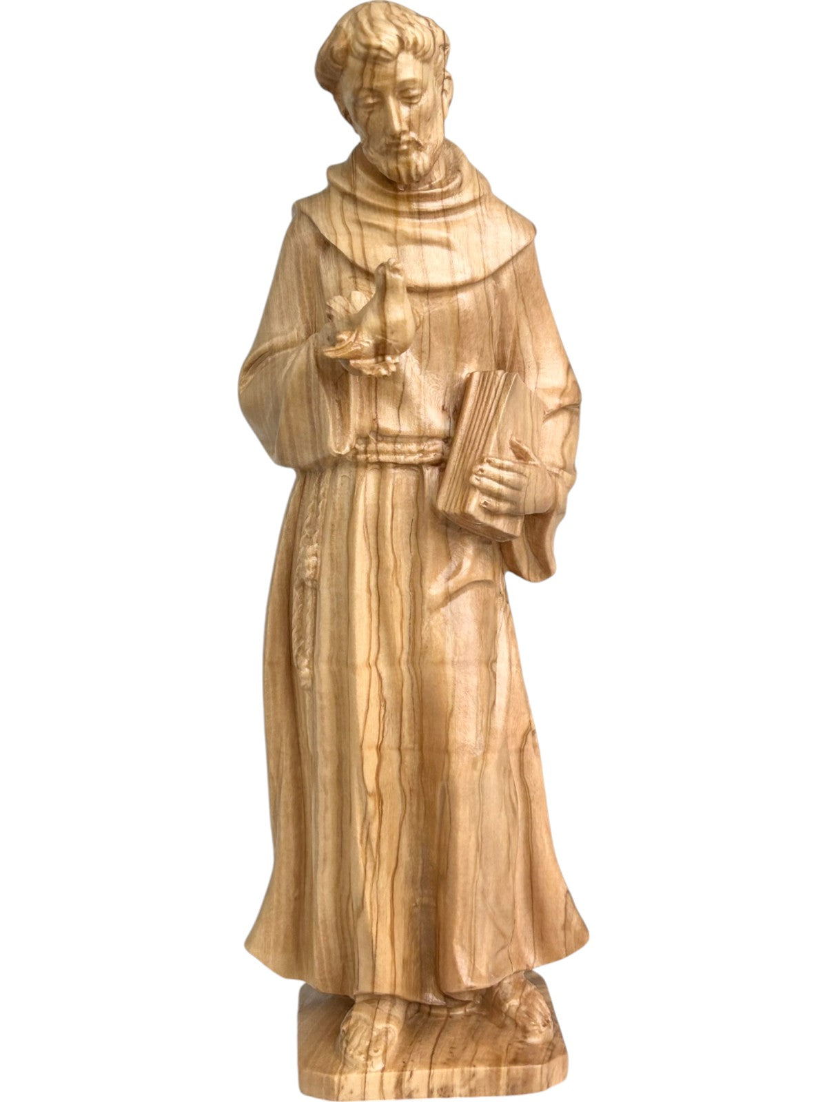 Heiliger Franziskus von Assisi mit Taube aus Holz - mit Ölfarben lasiert